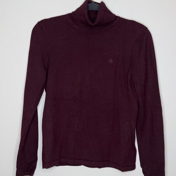 Lauren Ralph Lauren Womens Size Medium Maroon Turtle Neck Embroidered Logo Shirt - Picture 1 of 6